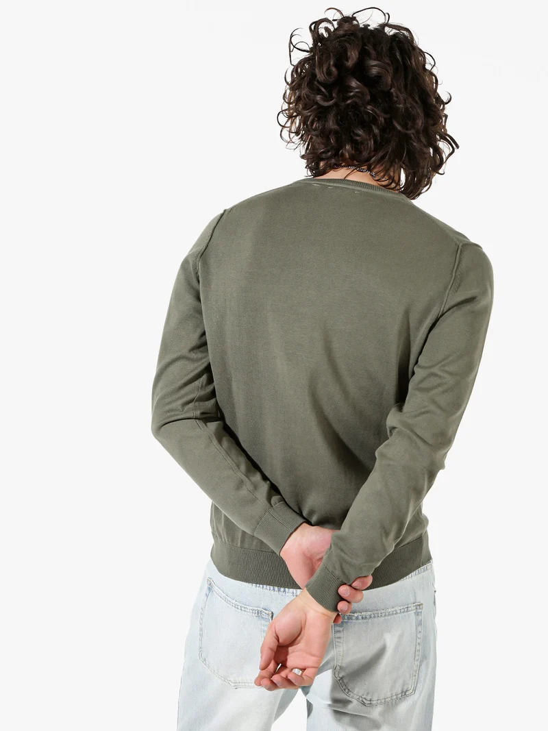 Pullover girocollo da uomo in cotone - militare