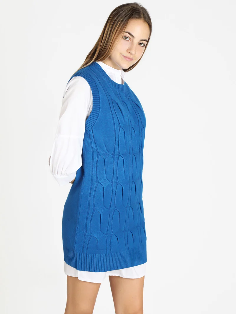 Gilet lungo in maglia da donna - bluette