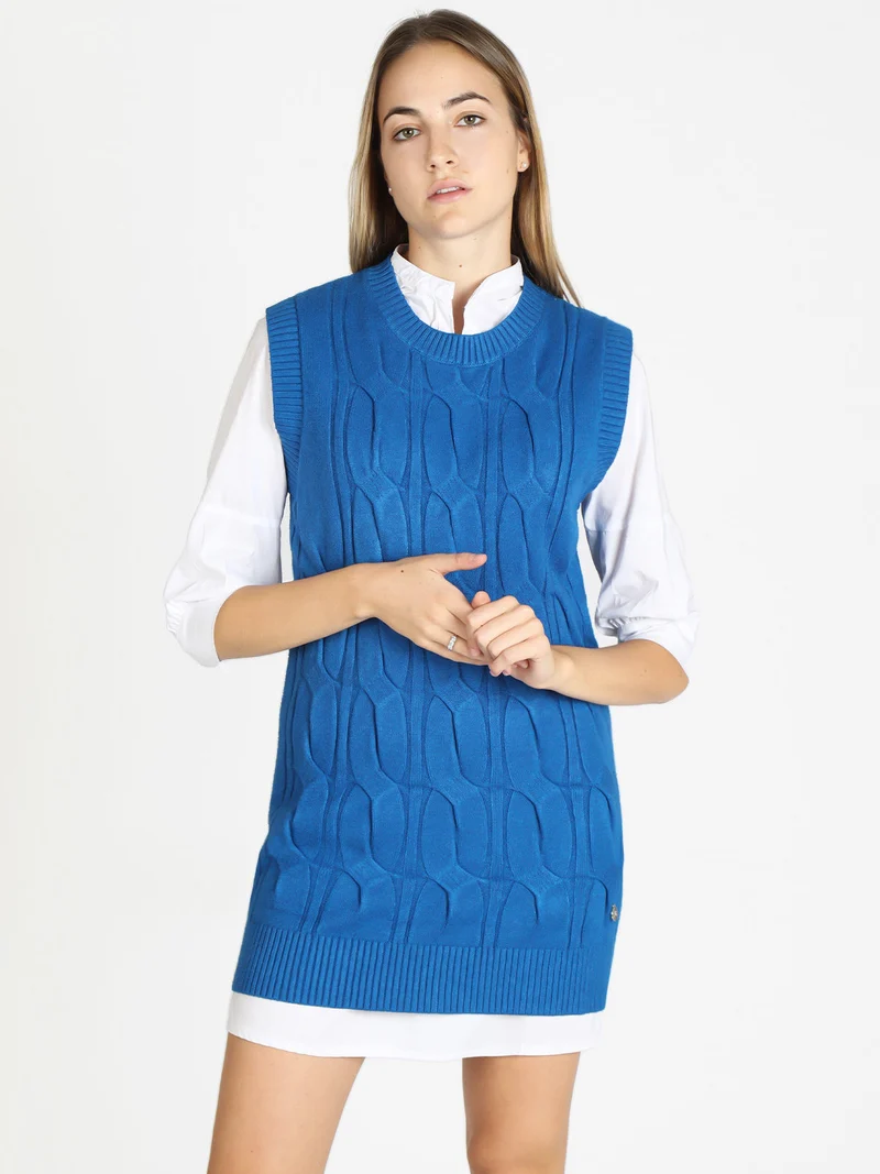 Gilet lungo in maglia da donna - bluette