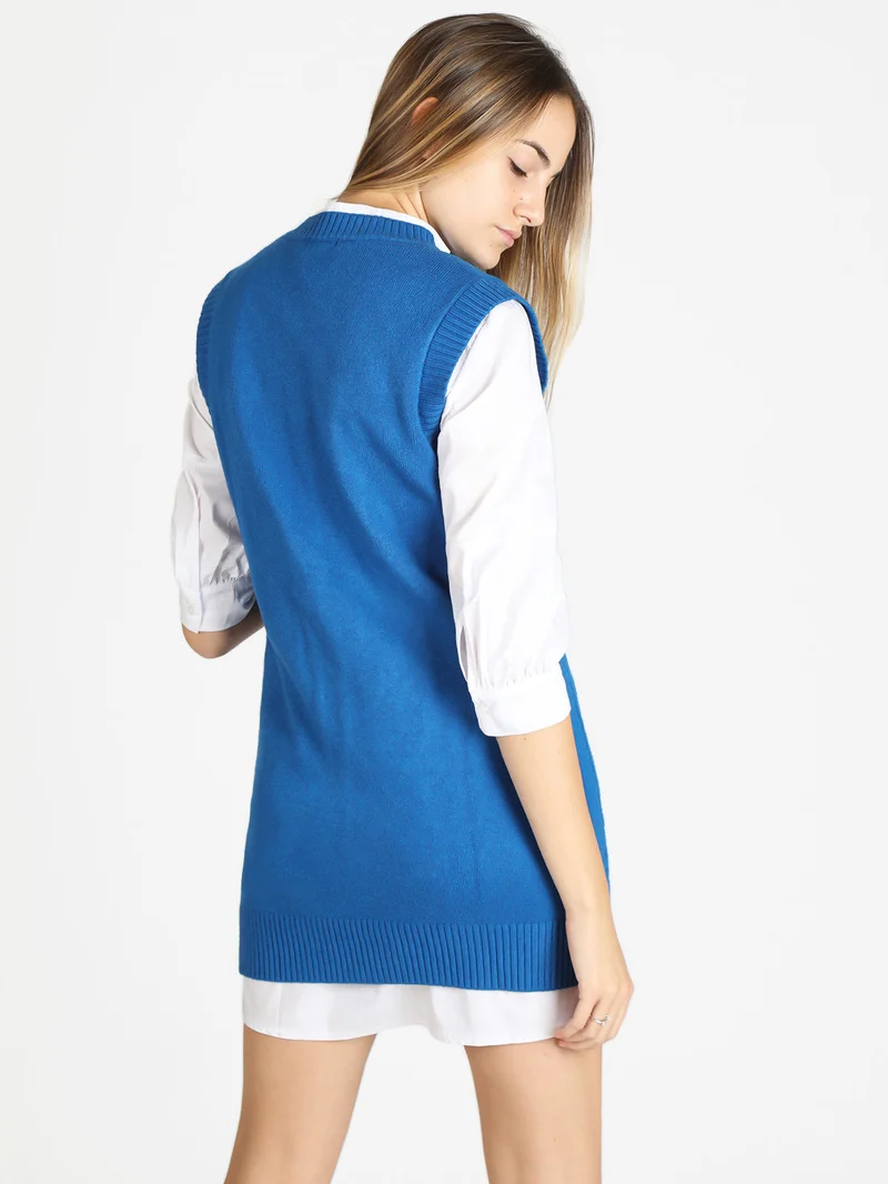 Gilet lungo in maglia da donna - bluette