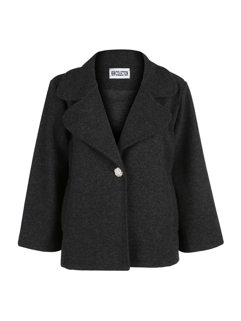 Cappotto corto donna oversize monobottone con maniche a campana - nero