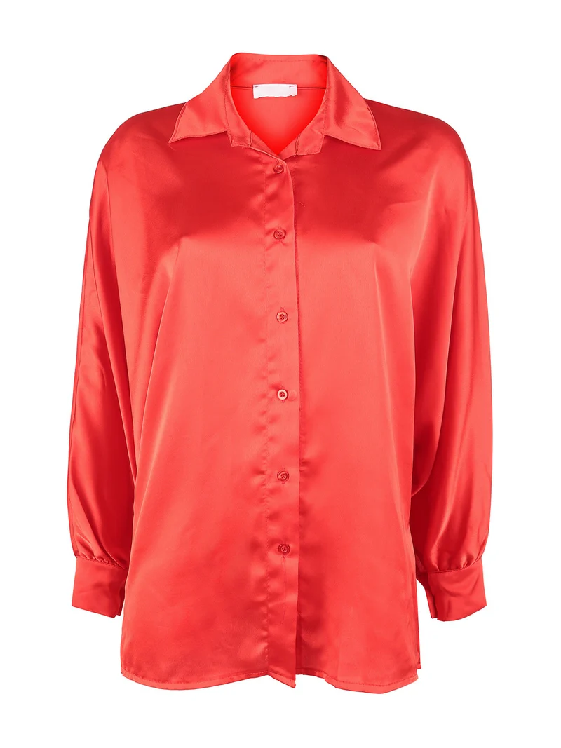 Camicia donna oversize con manica a pipistrello - rosso