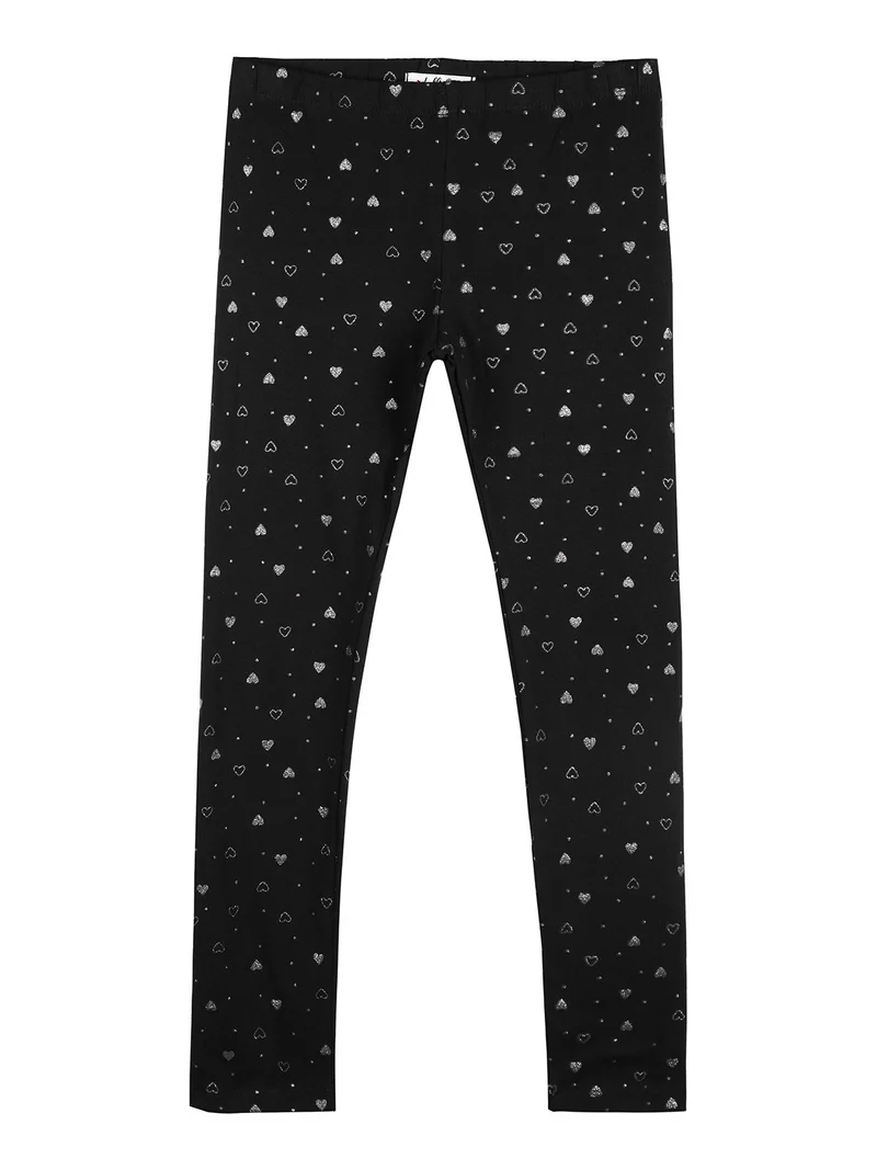 Leggings da bambina con cuori - nero