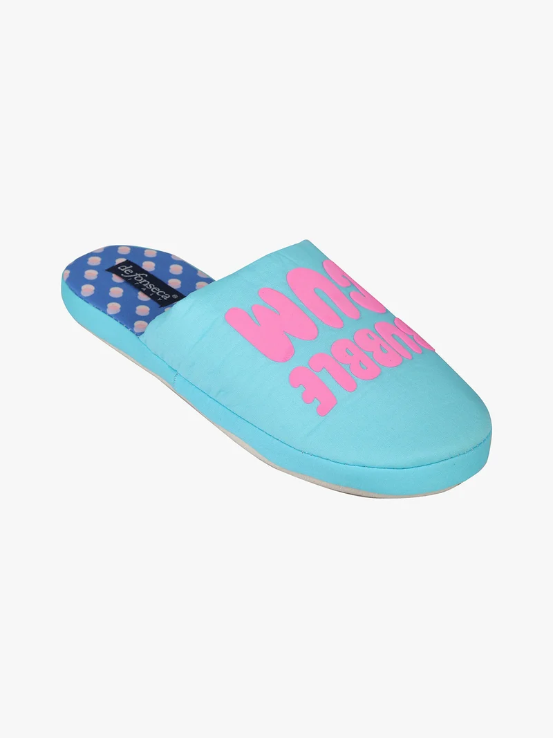 Pantofole da donna con scritta - azzurro