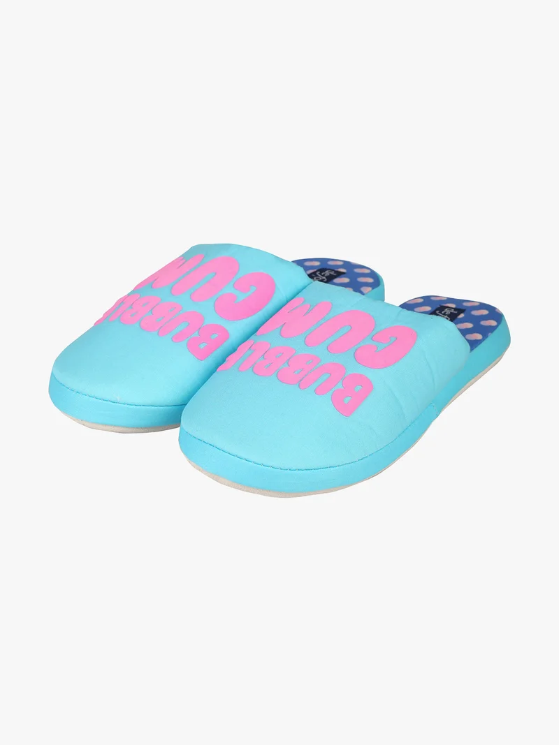 Pantofole da donna con scritta - azzurro