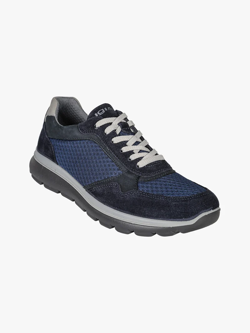 Sneakers da uomo in pelle scamosciata e mesh - blu scuro