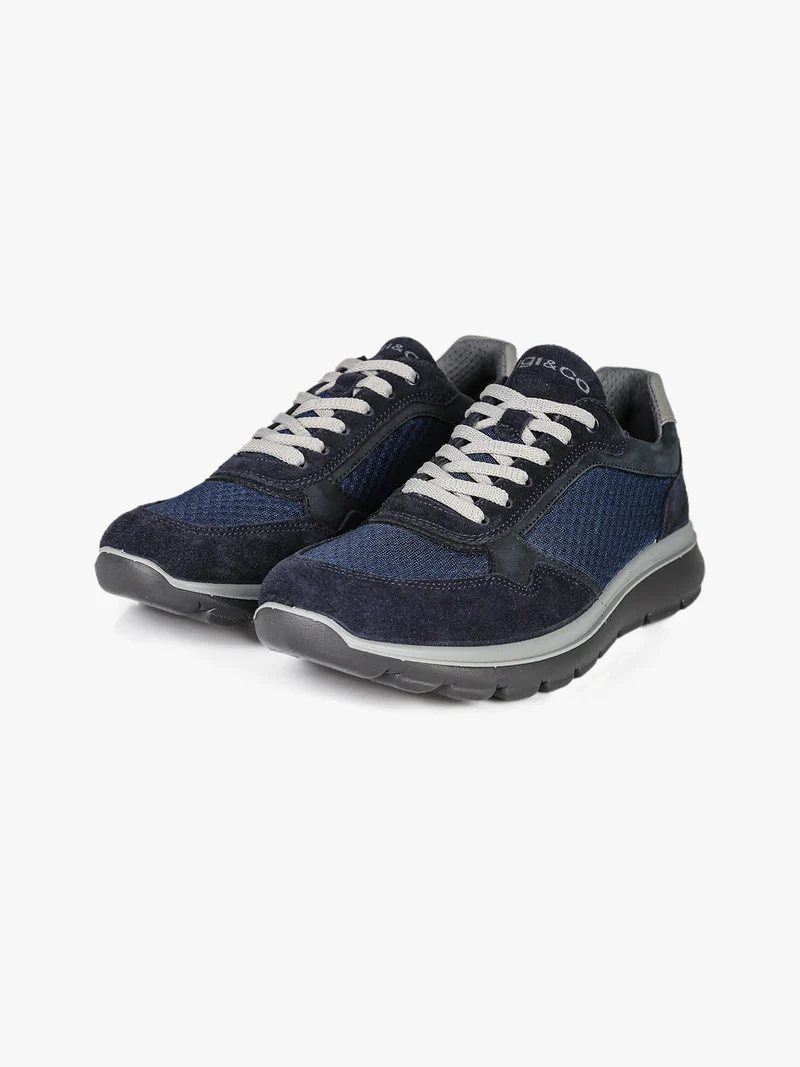 Sneakers da uomo in pelle scamosciata e mesh - blu scuro