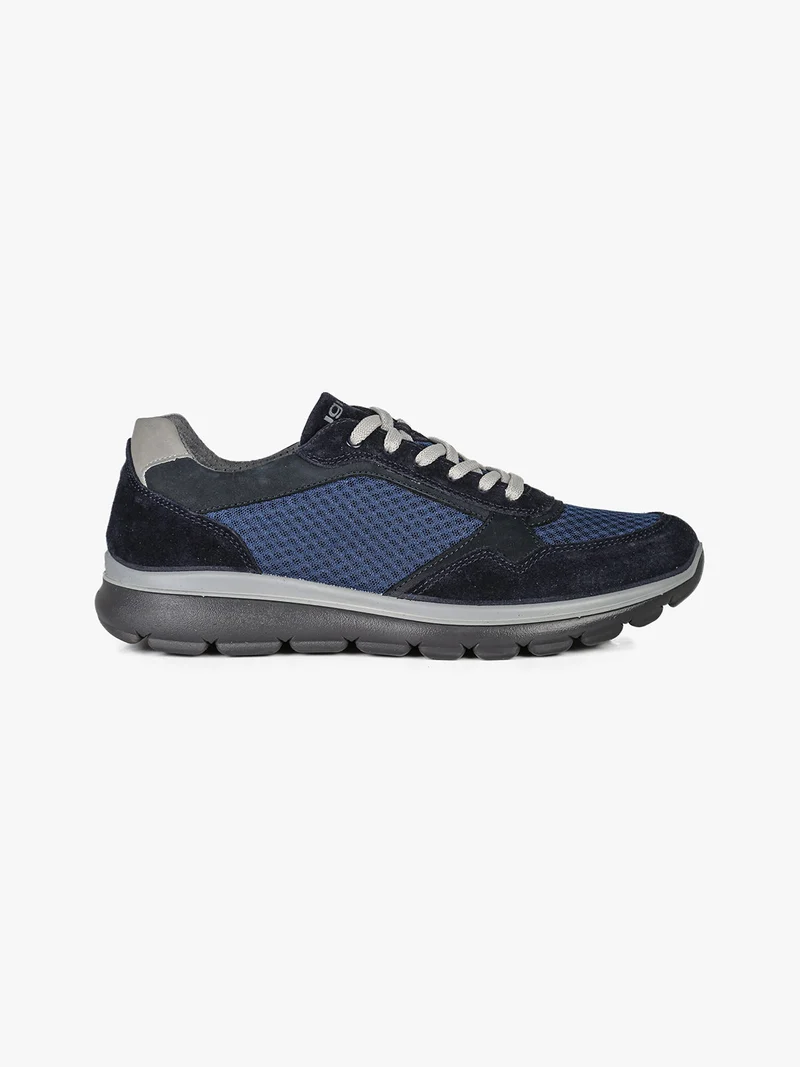 Sneakers da uomo in pelle scamosciata e mesh - blu scuro
