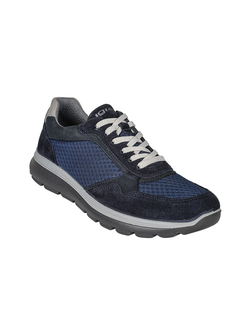 Sneakers da uomo in pelle scamosciata e mesh - blu scuro