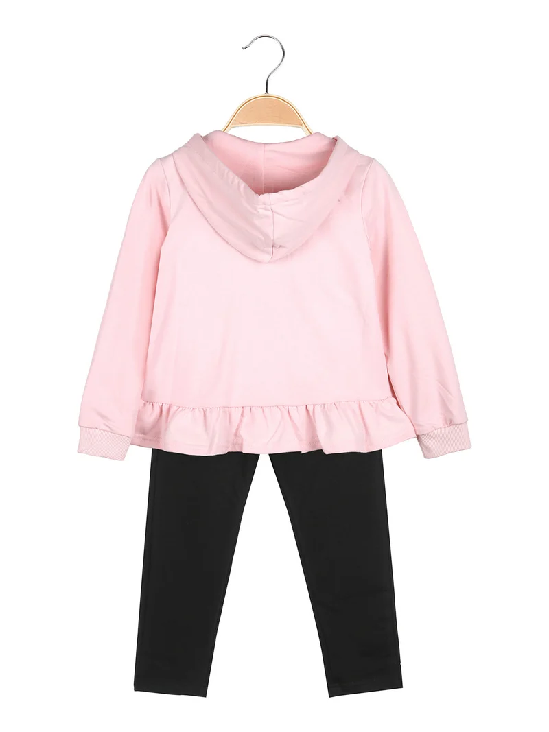 Completo 3 pezzi da bambina con cappuccio e zip - rosa