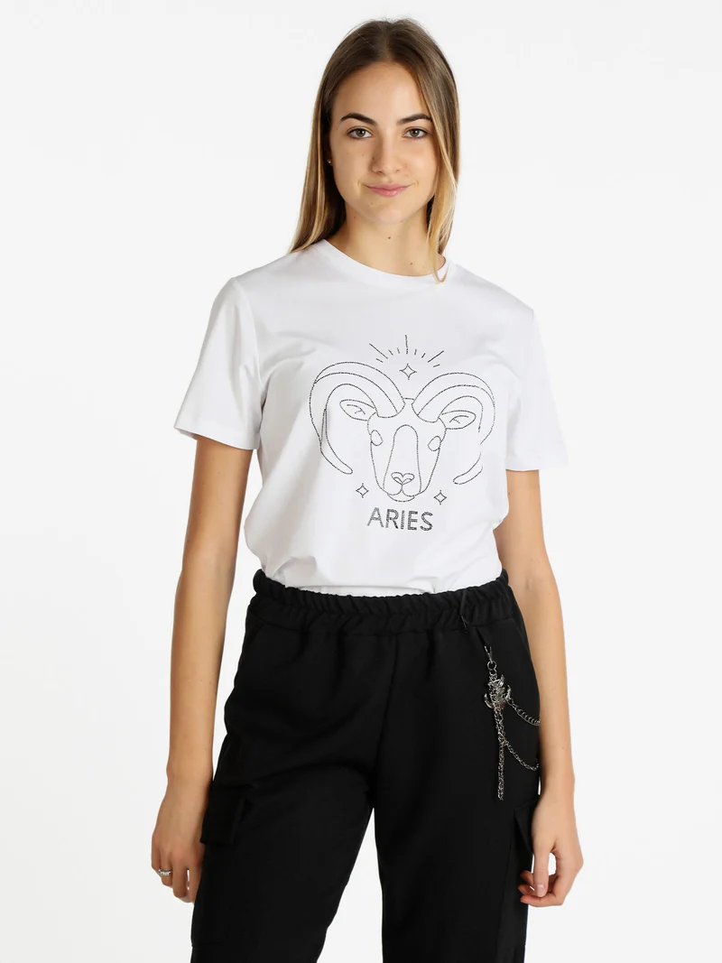 T-shirt manica corta donna segno zodiacale Ariete - bianco