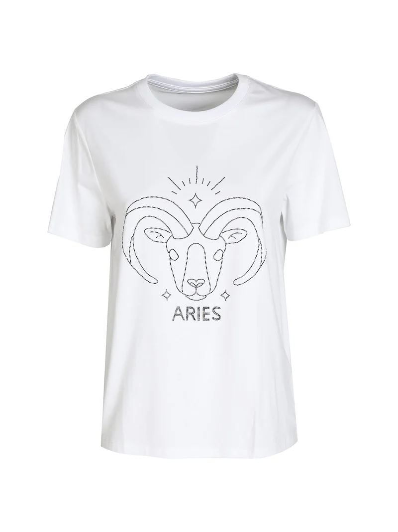 T-shirt manica corta donna segno zodiacale Ariete - bianco