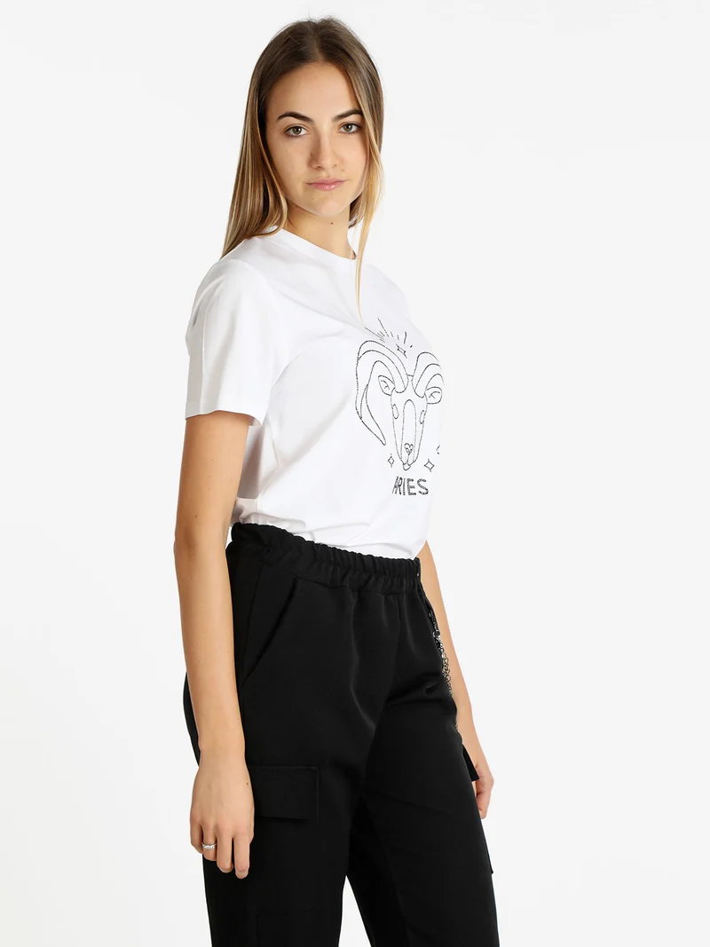 T-shirt manica corta donna segno zodiacale Ariete - bianco