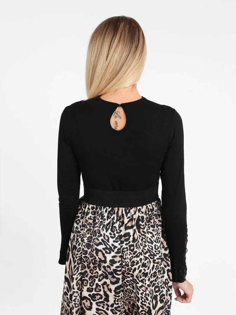 Body con tulle e strass - nero