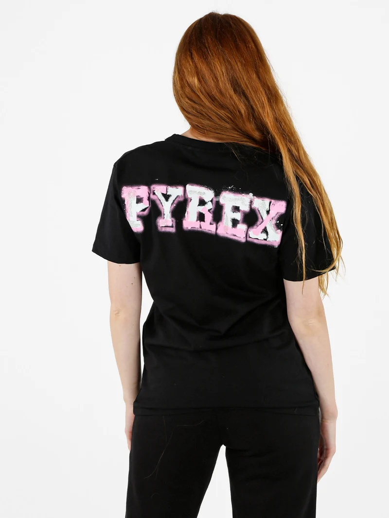 T-shirt donna con stampa logo sul retro - nero
