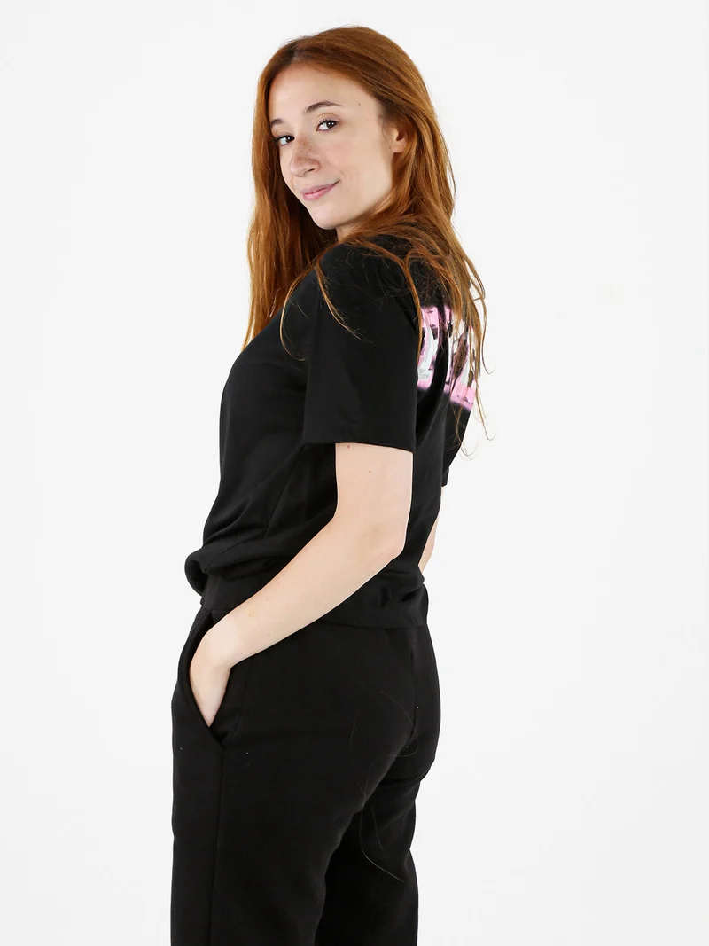 T-shirt donna con stampa logo sul retro - nero