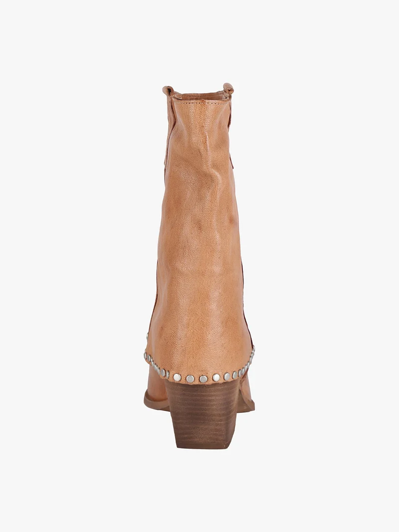 Stivaletti in pelle da donna texani con borchie - cammello