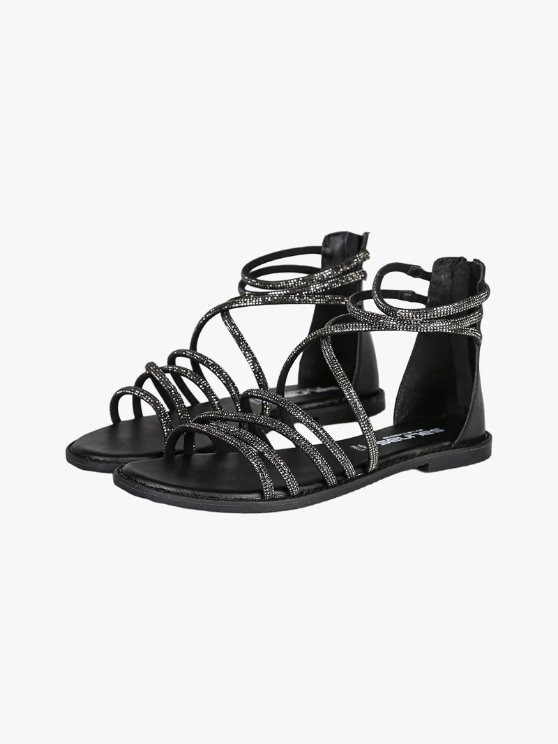 Sandali donna gioiello in pelle con tallone chiuso e zip - nero