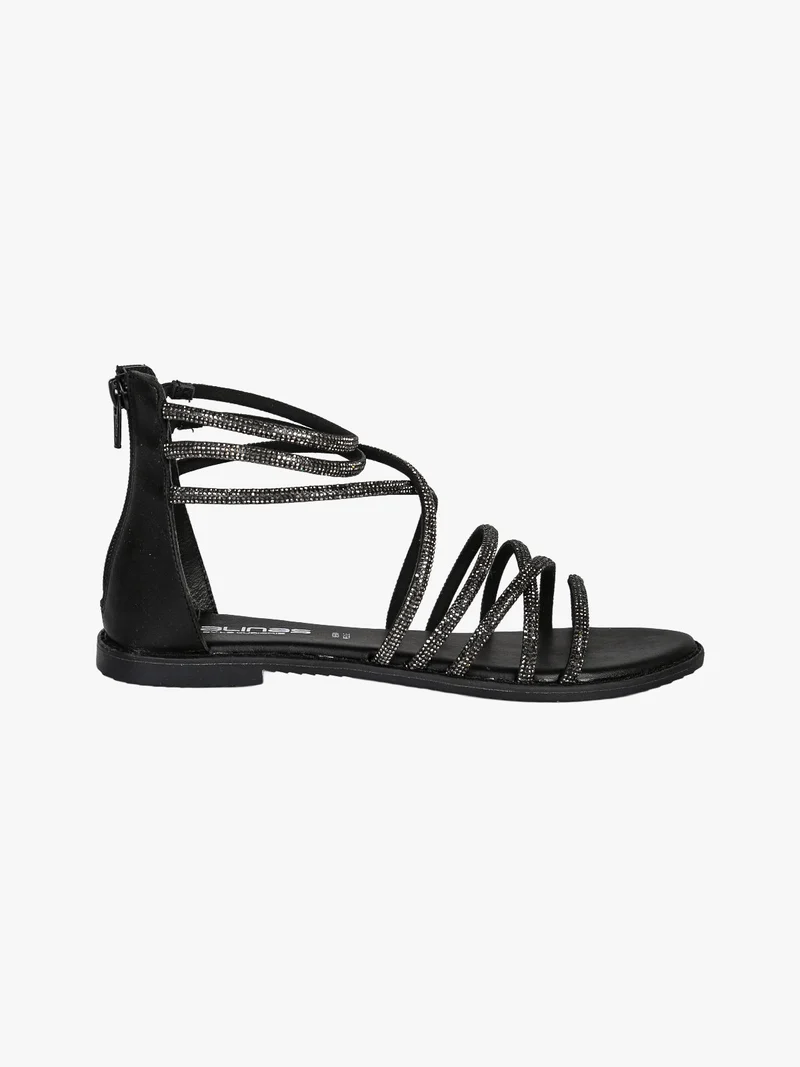 Sandali donna gioiello in pelle con tallone chiuso e zip - nero