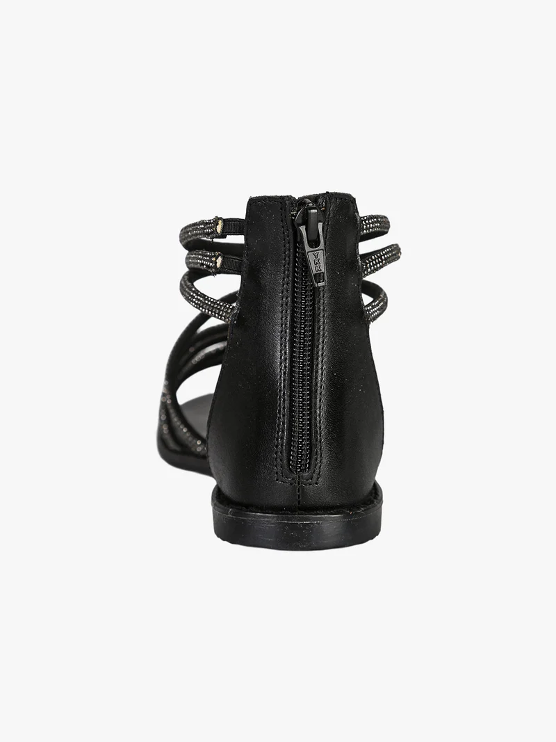 Sandali donna gioiello in pelle con tallone chiuso e zip - nero