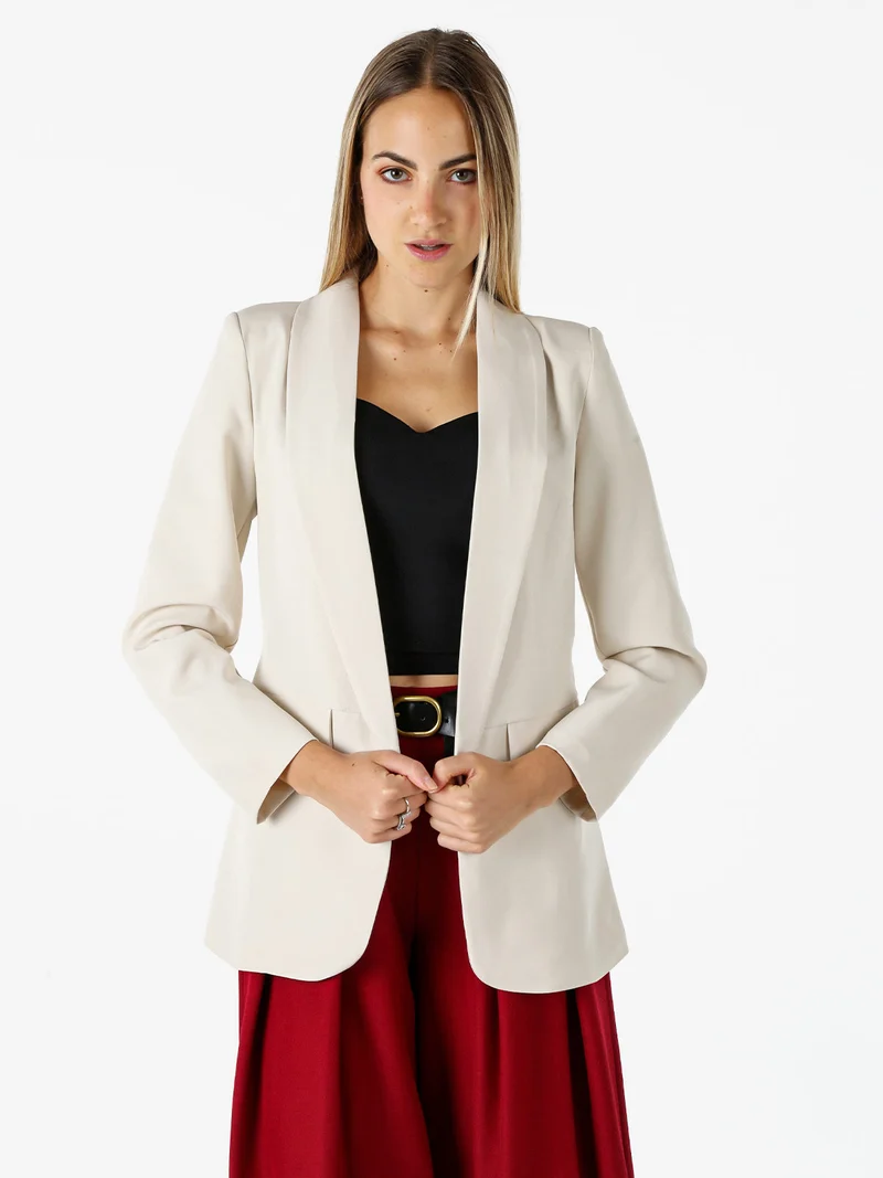Blazer donna aperto con scollo risvoltato - beige