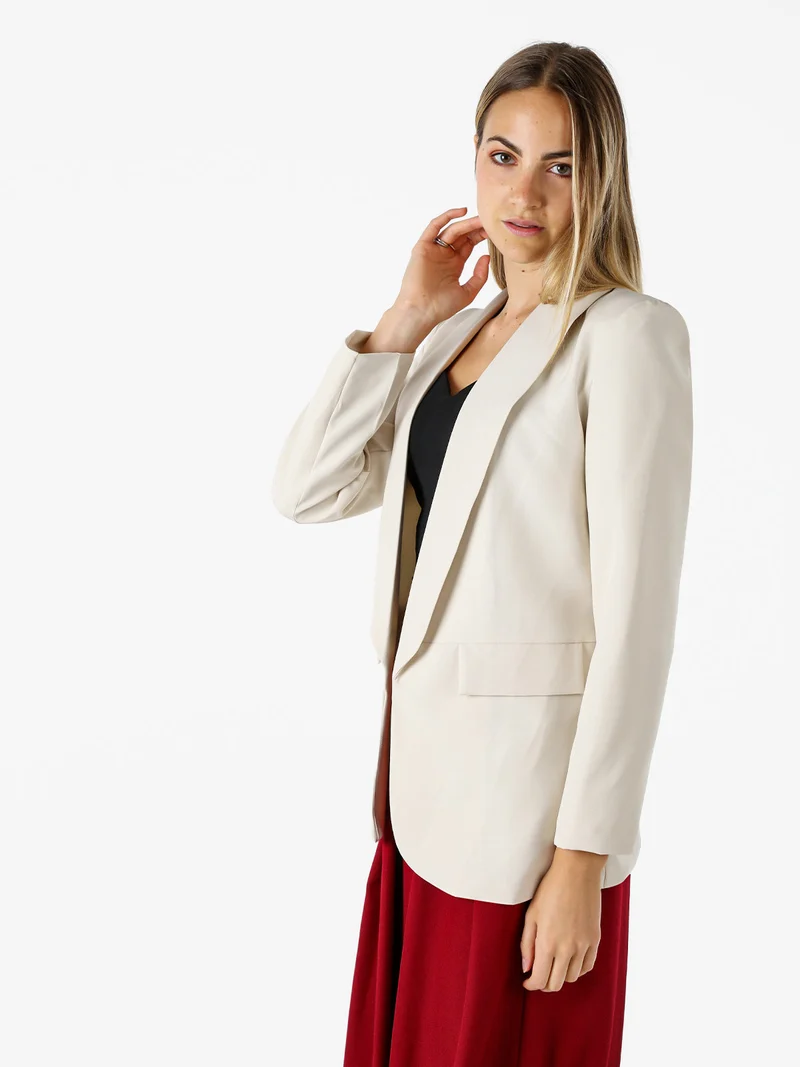 Blazer donna aperto con scollo risvoltato - beige