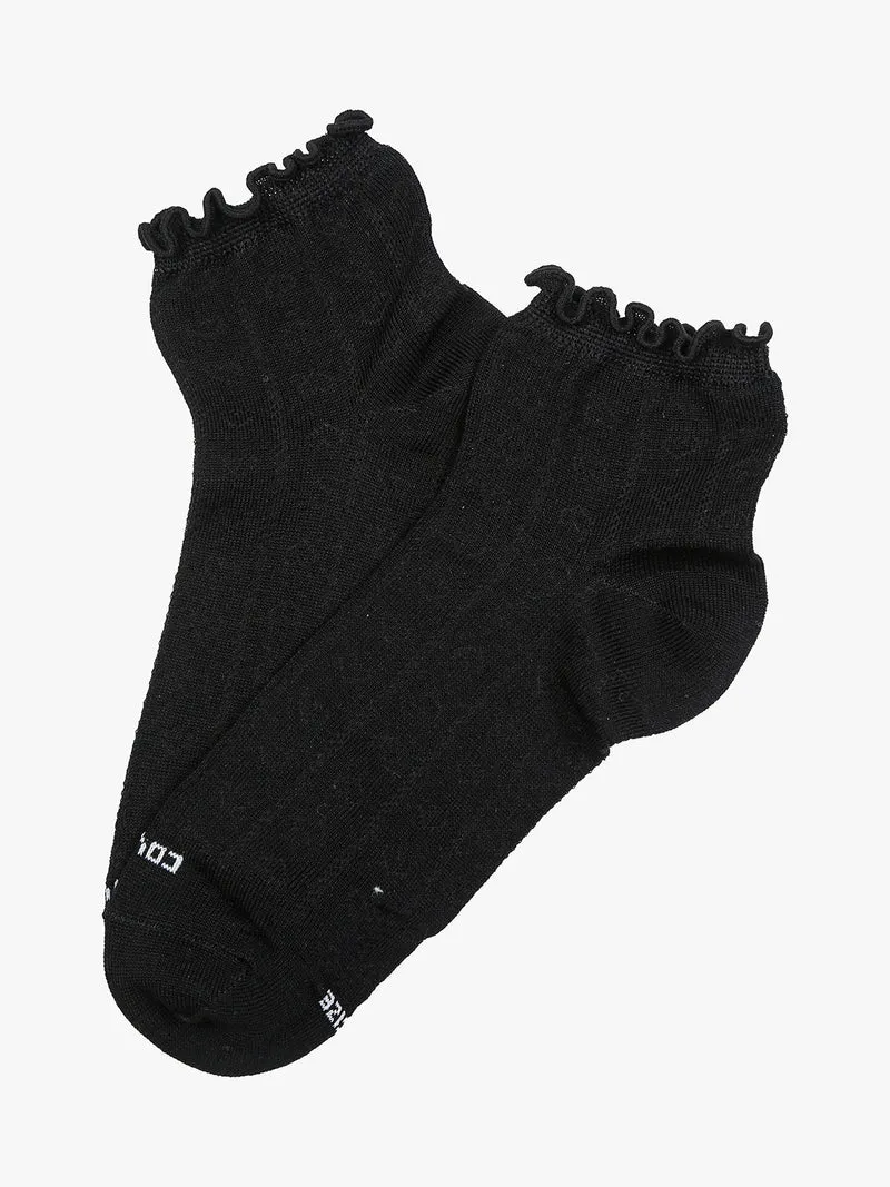 Calze corte da donna in cotone con bordo volant - nero
