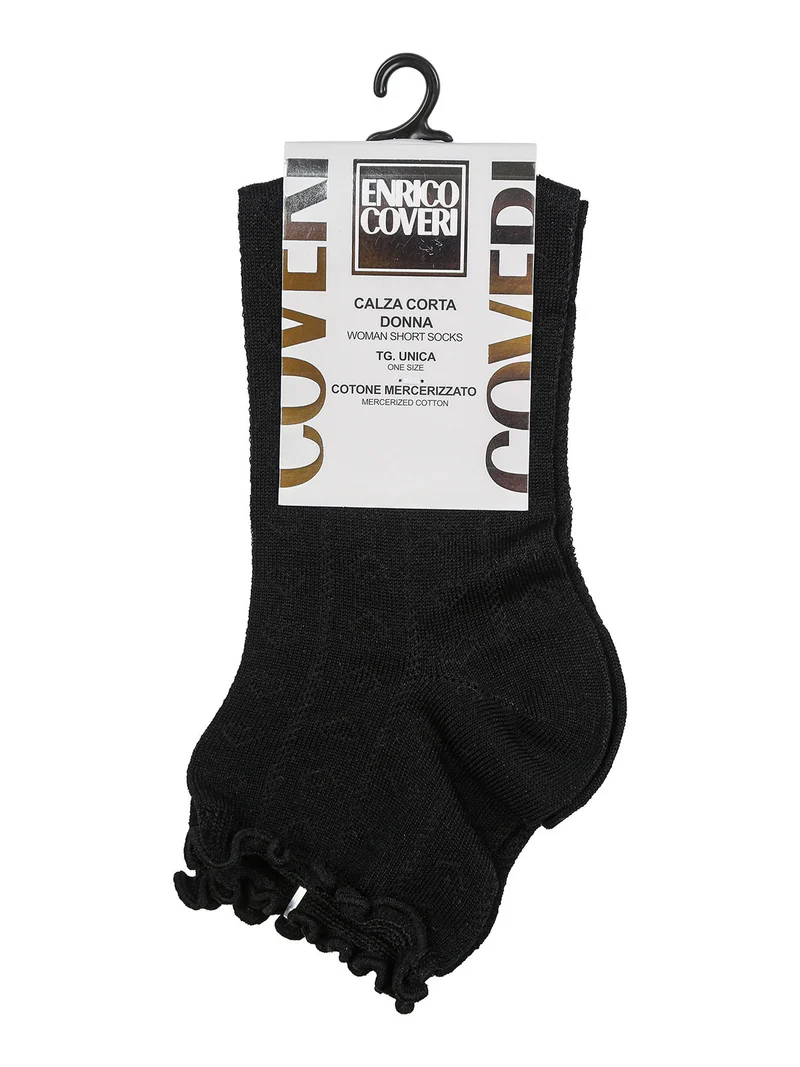 Calze corte da donna in cotone con bordo volant - nero