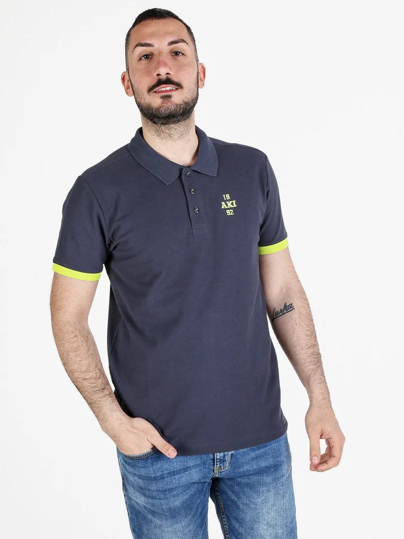 Polo da uomo in cotone a maniche corte - blu scuro