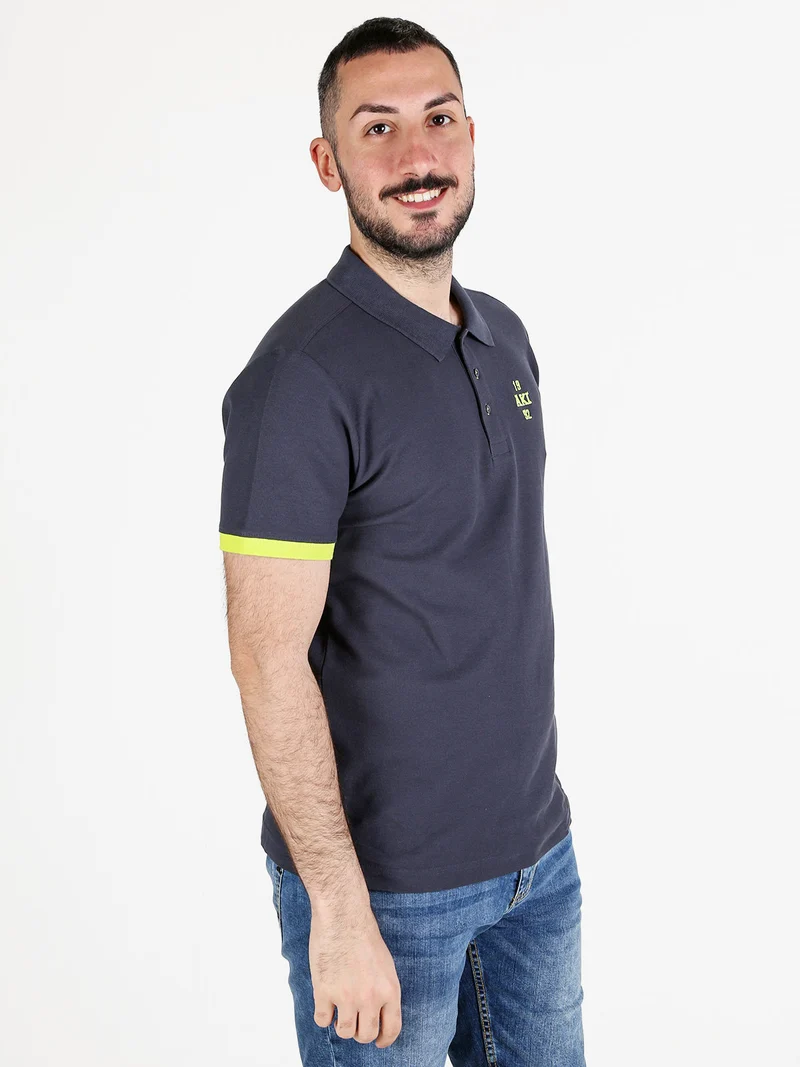 Polo da uomo in cotone a maniche corte - blu scuro