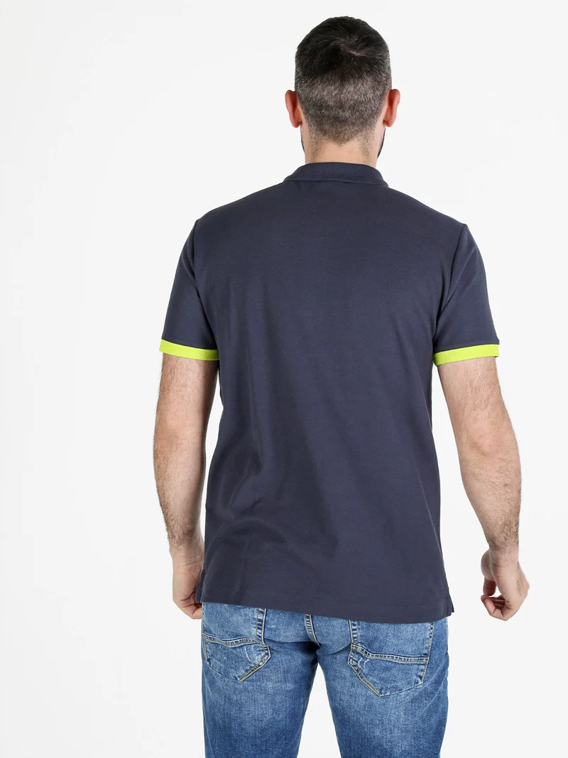 Polo da uomo in cotone a maniche corte - blu scuro