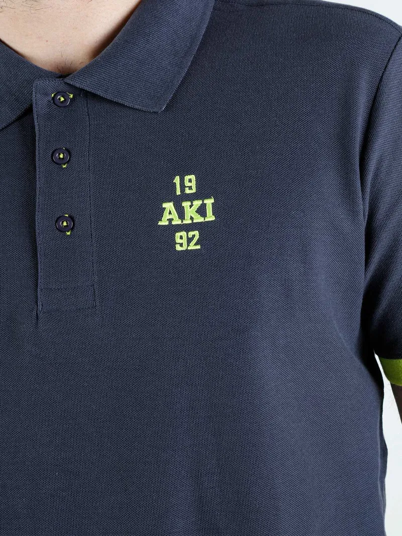 Polo da uomo in cotone a maniche corte - blu scuro