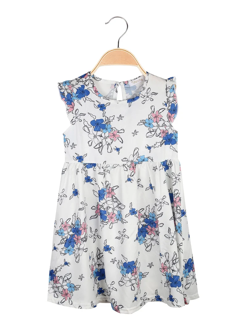 Vestito da bambina floreale con maniche corte a volant - bianco