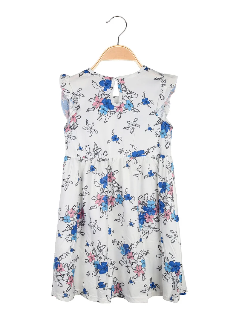 Vestito da bambina floreale con maniche corte a volant - bianco