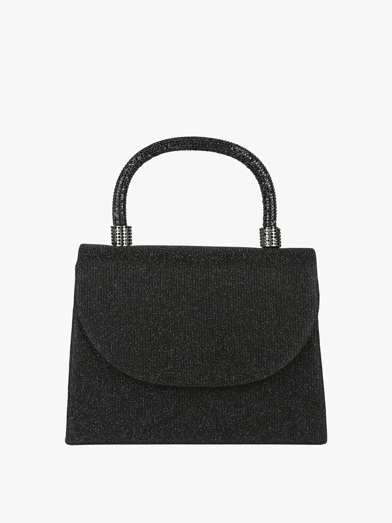 Borsa donna elegante con lurex brillanti e manico con strass - nero