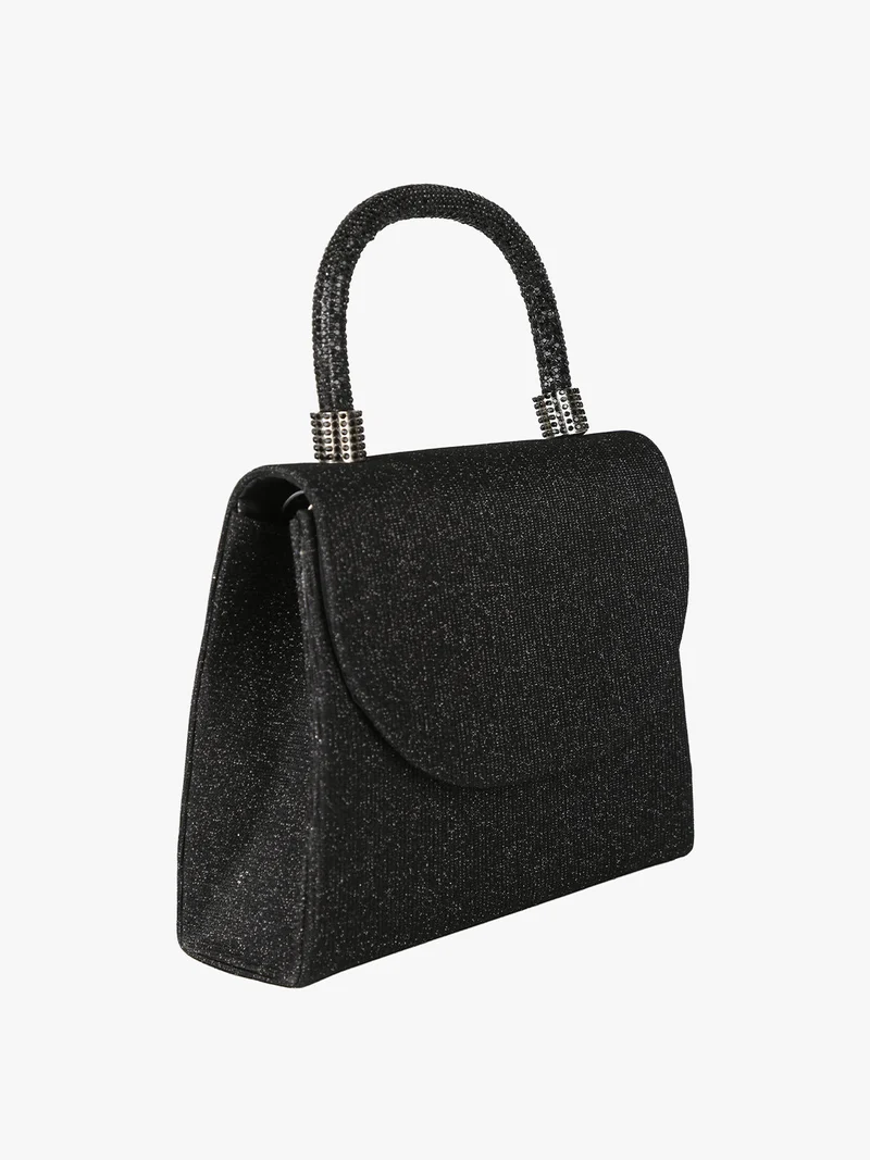 Borsa donna elegante con lurex brillanti e manico con strass - nero