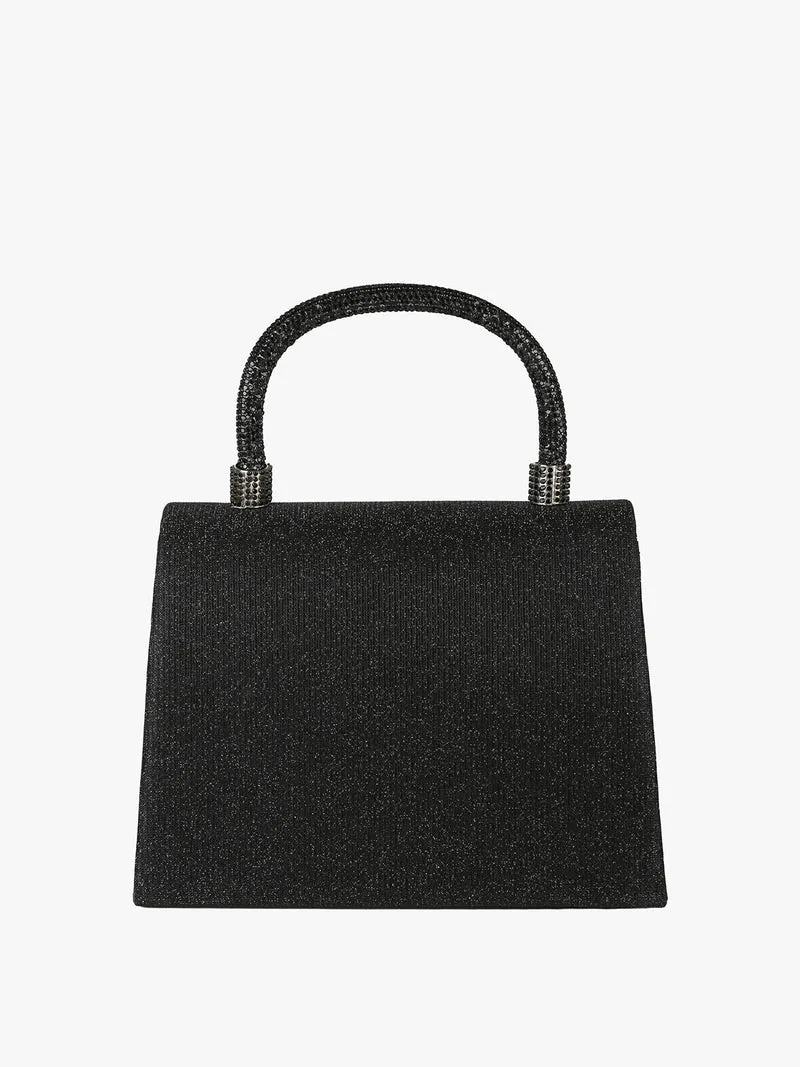 Borsa donna elegante con lurex brillanti e manico con strass - nero