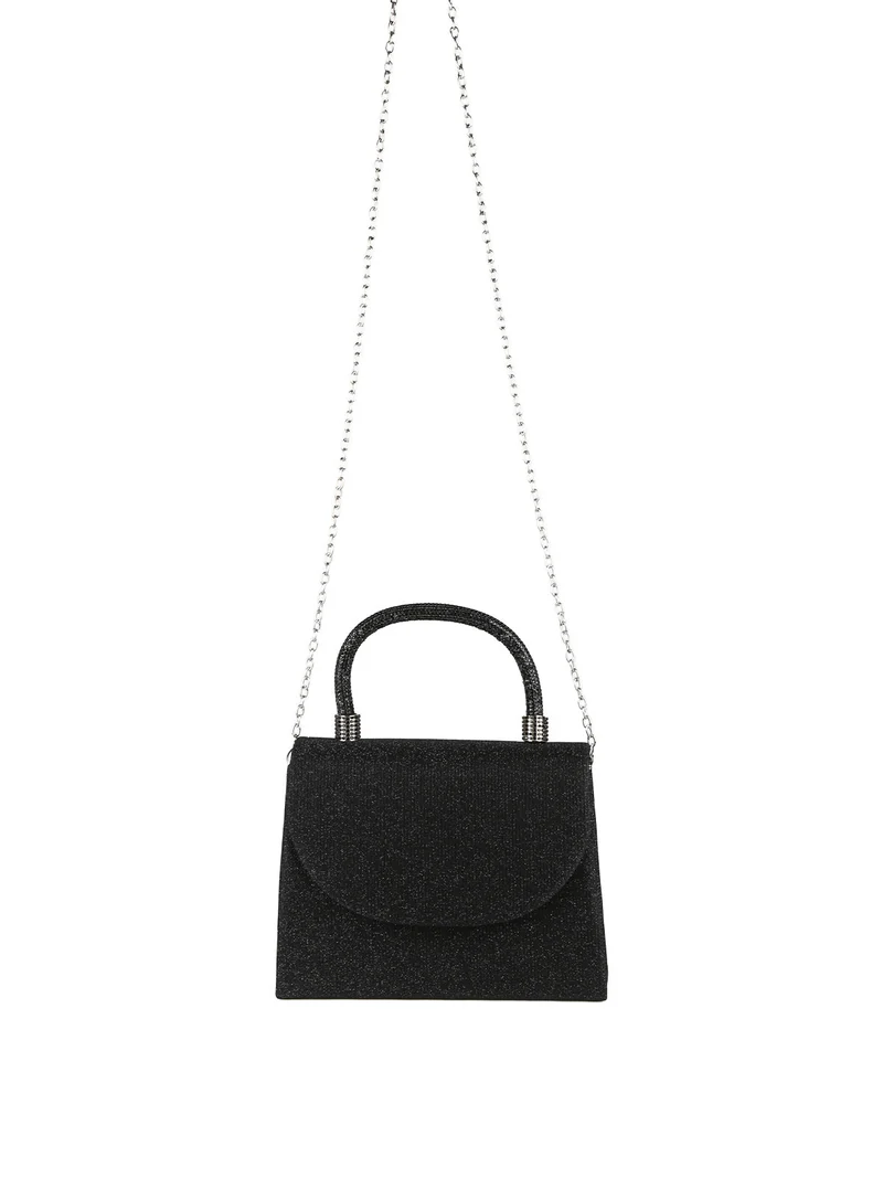 Borsa donna elegante con lurex brillanti e manico con strass - nero