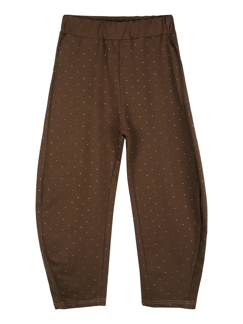 Pantaloni da bambina a palloncino con micro borchie - moro