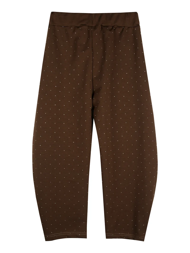 Pantaloni da bambina a palloncino con micro borchie - moro