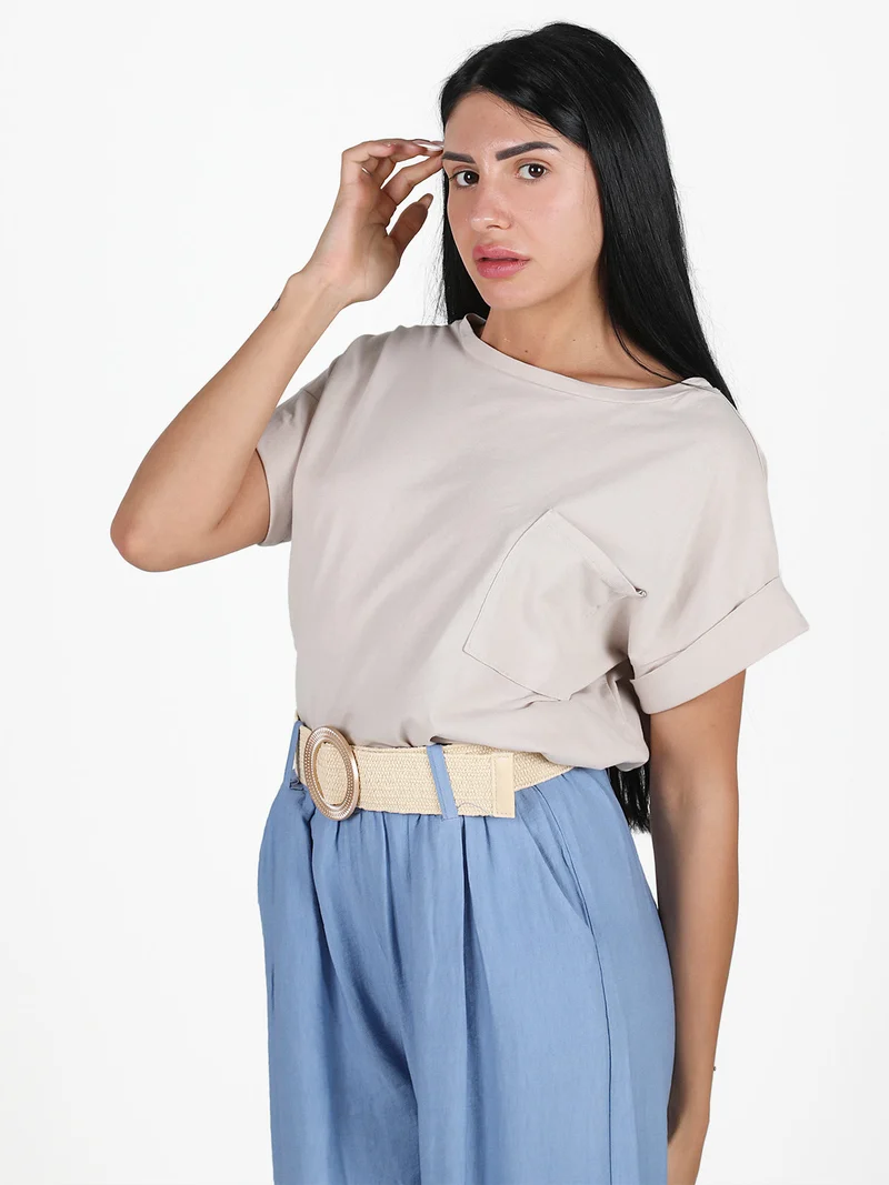 Maxi t-shirt donna con taschino - beige