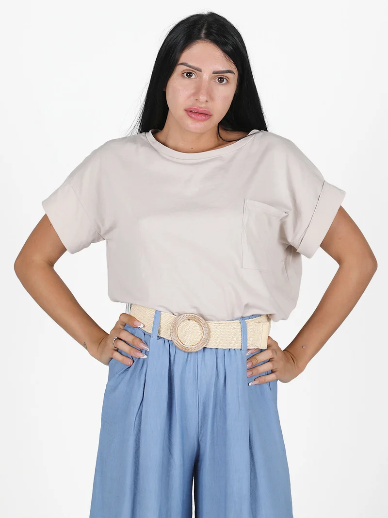 Maxi t-shirt donna con taschino - beige