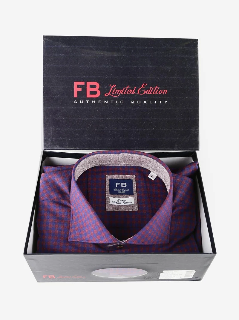 Camicia slim fit da uomo a quadri - bordeaux