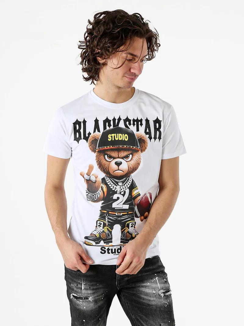 T-shirt da uomo in cotone con stampa - bianco