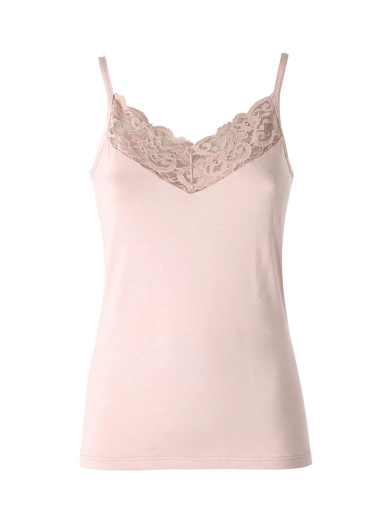Top donna con spalline sottili e scollo in pizzo - rosa