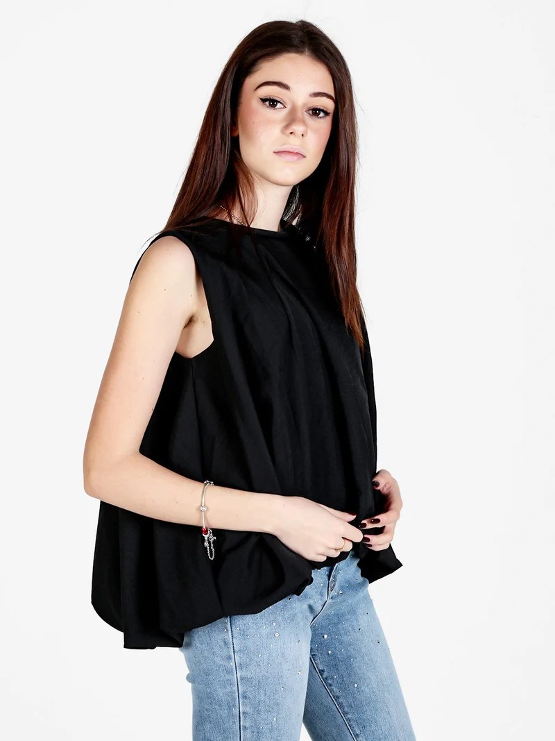 Top donna senza maniche a palloncino - nero