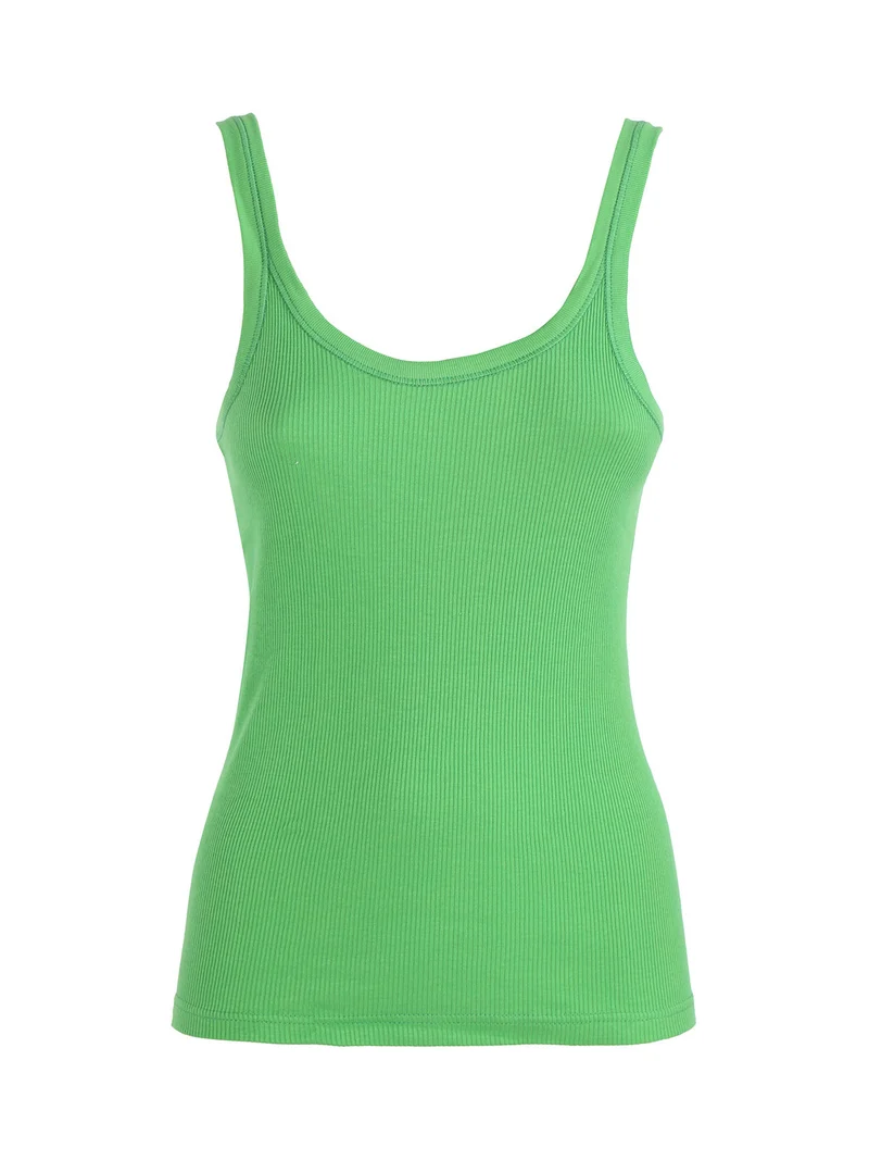 Canotta donna girocollo a costine - verde