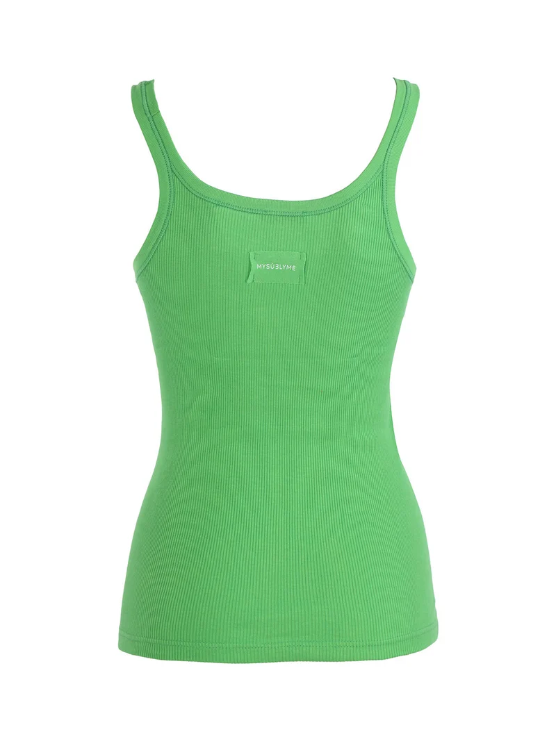 Canotta donna girocollo a costine - verde