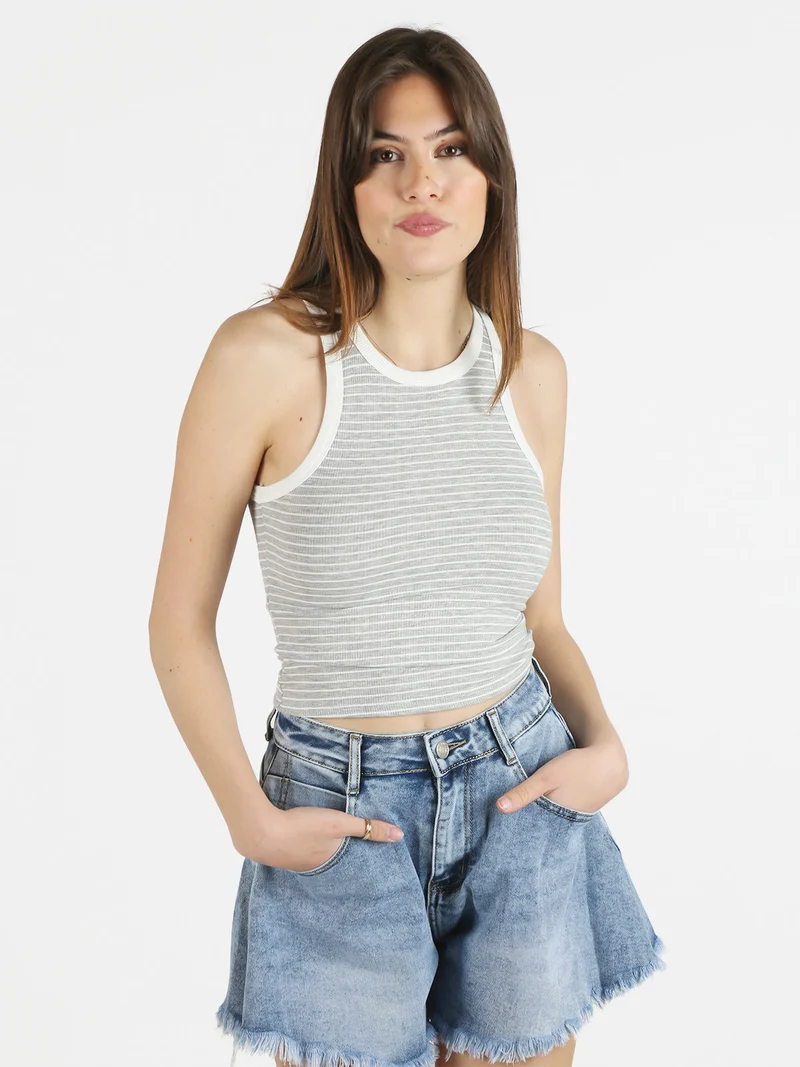 Top cropped donna a righe - grigio