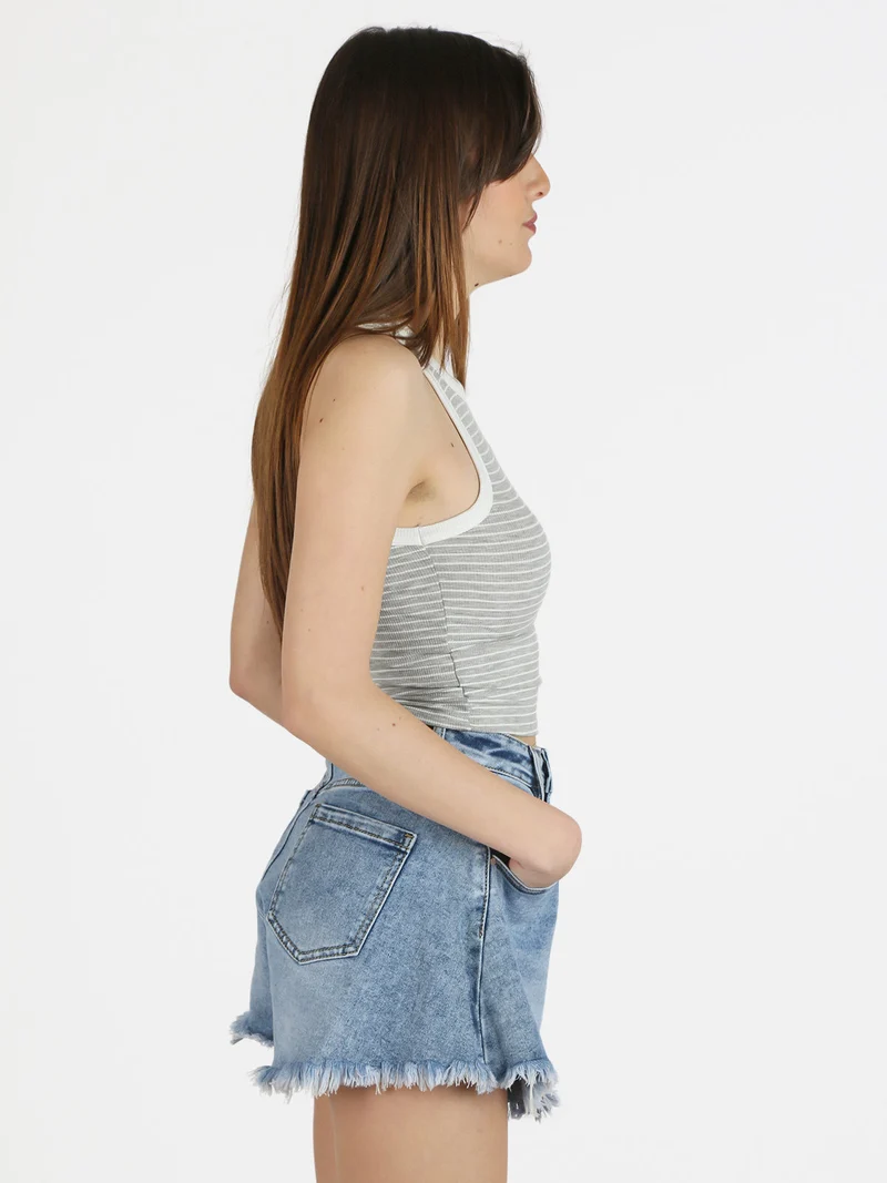 Top cropped donna a righe - grigio